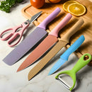 Conjunto de Facas 6 Peças Aço Inoxidável Colorido Multifunci