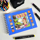 Kit Livro De Colorir Capa Dura + 36 Canetinhas - Azul