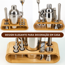 Kit Coqueteleira Profissional em Aço Inox com Suporte 12 Peç